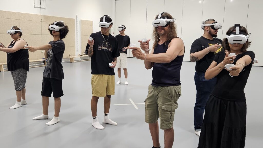 Six adults playing virtual reality games
